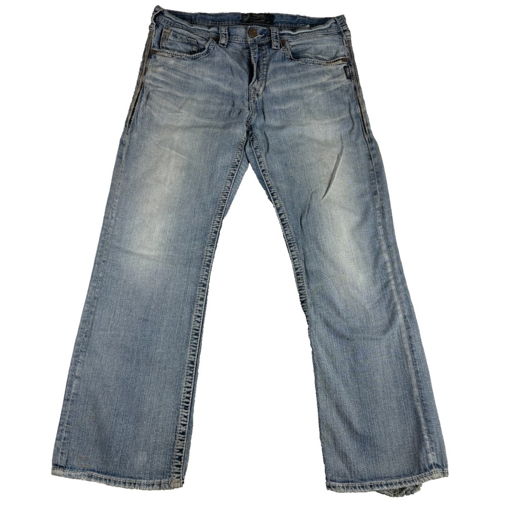 Silver Jeans Co. Grayson Mens 36x32 (37x30.5) Blue Denim Straight Leg Raw Hem